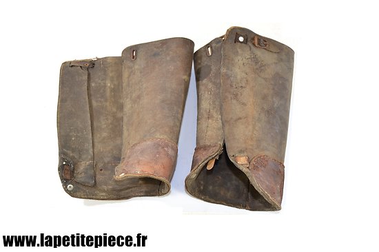 Paire de jambières / guêtres en cuir, époque Première Guerre Mondiale