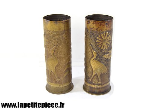 Paire de vases artisanat de tranchée Première Guerre Mondiale. 