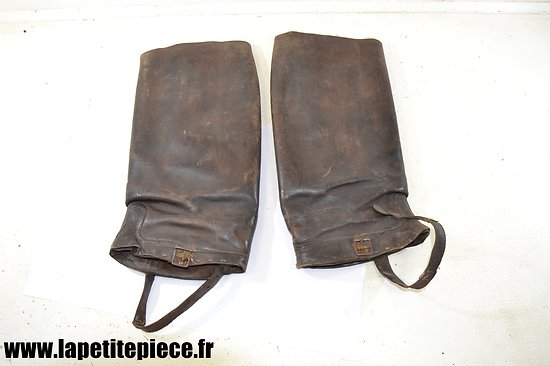 Paire guêtres / jambières en cuir époque Première Guerre Mondiale