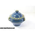 Pot en céramique de Soufflenheim G. KRAEMER. Bleu liseret jaune, décor floral.