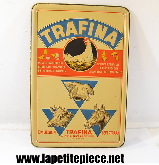 Plaque publicitaire TRAFINA 1947. Aliments pour animaux