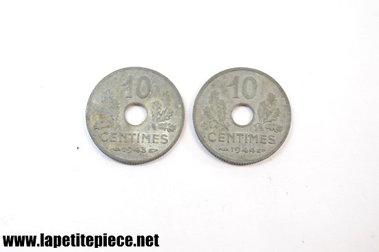 10 centimes 1944 et 1943 Etat Français 