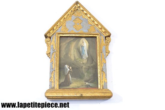 Reliquaire Vierge Marie et Bernadette Soubirou, cadre doré
