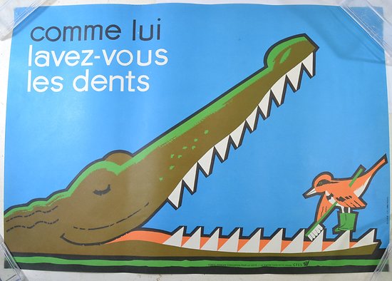 Affiche CFES 1990 - comme lui, lavez vous les dents. Hygiène bucco-dentaire / dentiste / crocodile
