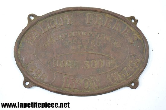 Plaque constructeurs balance FALCO Frères Lyon, 1898 force 300kg