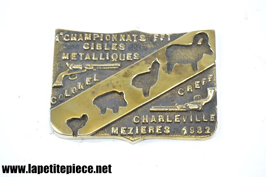Plaque souvenir 1er championnets FFT cibles métalliques Charleville Mézières 1982. TIR TAR Ardennes