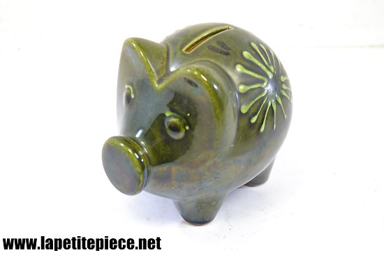 Tirelire cochon design 1960 - céramique Allemande Scheurich vert 793