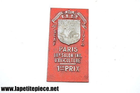 Plaque 1er Prix PARIS 1974 aviculture récompense