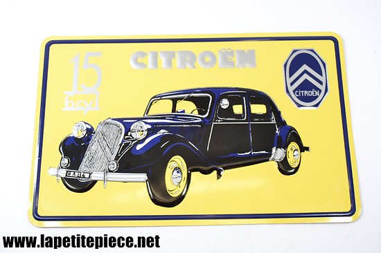 Plaque en tôle lithographiée Citroën Traction 15 6cy