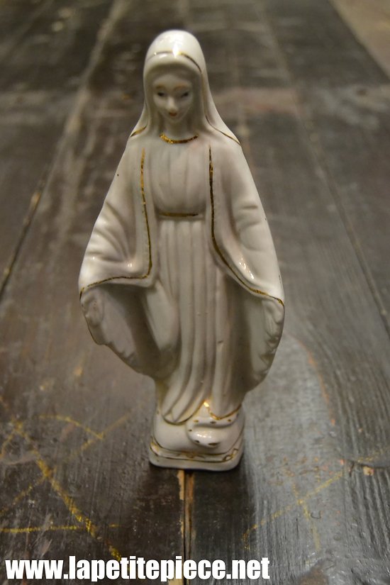 Statue de la vierge Marie en porcelaine blanche et dorure 