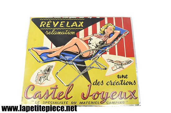 Plaque publicitaire lithographiée REVELAX relaxation - Castel Joyeux - Signée  J. Rabet 