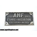 Plaque industrielle ANF 1968 BLANC-MISSERON CRESPIN NORD. Wagon chemins de fer  