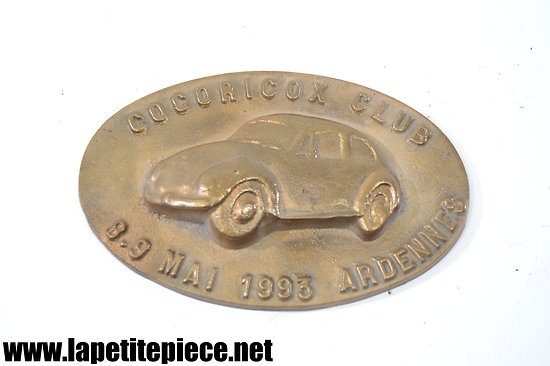 Plaque bronze souvenir Cocoricox club 8 - 9 mai 1993 Ardennes - Volkswagen Coccinelle