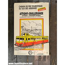 Affiche 1990 - Chemin de fer touristique du sud Ardennes - Attigny Challerange Amagne-Lucquy. Autorail Picasso