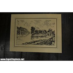 Lithographie - Le vieux Moulin - Charleville (Ardennes) signée JP