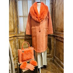 Manteau Tweed et fausse fourrure Orange 