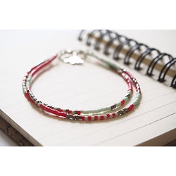 Bracelet double et fin "Nagano", bracelet rose et menthe à l'hérisson