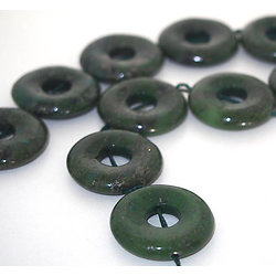 2 perles donut en jaspe vert/argent 25x25x5mm