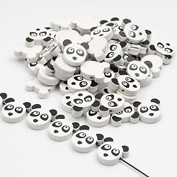 3 perles panda en bois noir / blanc 20mm