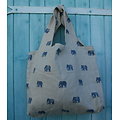 Grand tote bag en lin et éléphants bleus