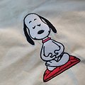Tote bag Snoopy / yoga brodé 36x46cm