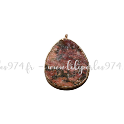 Grand pendentif ovale en pierre reconstituée brun/rouge et serti doré 50x35x5mm