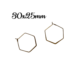 Créoles hexagonales en laiton doré - 30x25mm