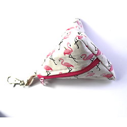 Porte-monnaie pyramide doublé en coton flamants roses avec mousqueton - petit porte-monnaie à accrocher et à offrir