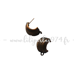 2 clous d'oreille large en métal couleur cuivre 13,5x22mm