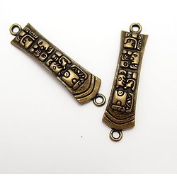 2 connecteurs longs de type aztèque en métal couleur bronze 44x12mm