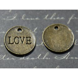 2 breloques médaillon rond "LOVE" en métal couleur bronze 17mm