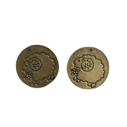 2 breloques rondes et mouton en métal couleur bronze 22mm