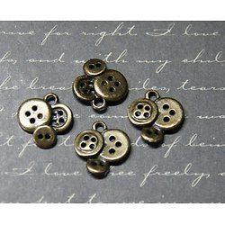 4 breloques boutons en métal couleur bronze 15x15mm