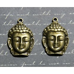2 breloques tête de Bouddha en métal couleur bronze 4x19x29mm