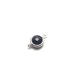 Connecteur rond en cristal noir et serti métal argenté rhodié 12x8mm