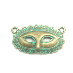 Connecteur masque de Venise métal bronze vert-de-gris 18x33mm