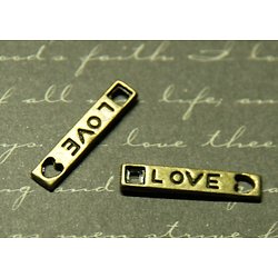 2 connecteurs longs "LOVE" en métal couleur bronze 21x4mm
