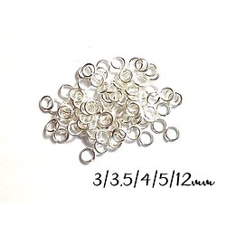 25/50 anneaux ouverts en métal argenté 3mm/3,5mm/4mm/5mm/12mm