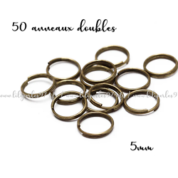 50 anneaux double tour / brisés en métal couleur bronze 5mm
