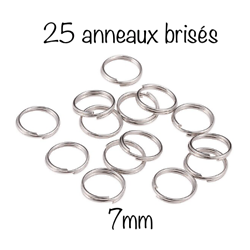 25 anneaux brisés / double tour en métal argenté 7mm