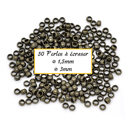 50 perles à écraser en métal couleur bronze 1,5mm/3mm
