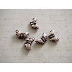 5 perles papillon en acrylique argenté vieilli 16x9mm
