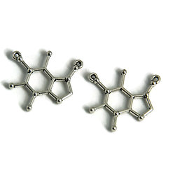 2 breloques molécule de caféine en métal argenté 23x27mm