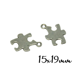 2 breloques pièce de puzzle en métal argenté 15x19mm