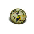 Mini broche / badge en métal bronze et dôme de verre - motifs printaniers "oiseaux de mon jardin" - tons de jaunes et multicolores