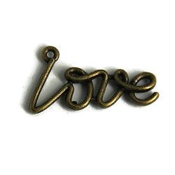 Grande breloque "LOVE" en métal couleur bronze 31x17mm