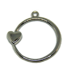 Breloque anneau et coeur en métal argenté 29x28mm