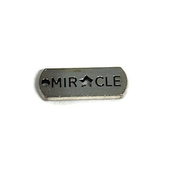 2 breloques étiquette "miracle" en métal argenté 21x8mm