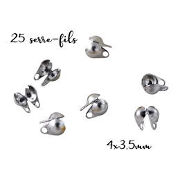 25 serre-fils en métal argenté 4x3,5mm