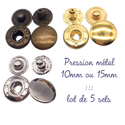 5 sets de bouton pression 10 ou 15mm